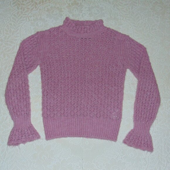 J Crew Sweater Pink Womens Cable Knit Pullover Mock Neck Long Sleeve Fuzzy sz 4 - Picture 1 of 12